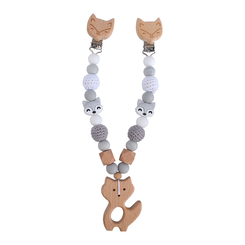 Bebé de dibujos animados Beech Fox estrella de cinco puntas cuentas de silicona chupete cadena pulsera juguete mordedor cochecito joyería colgante
