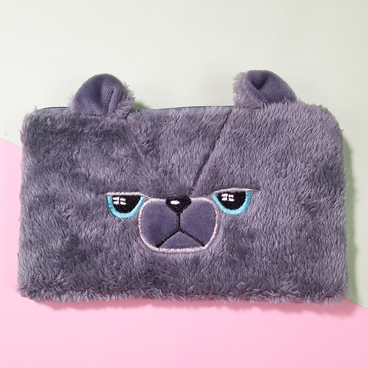 厂家直供毛绒笔袋 创意文具学习文具笔袋 猫咪毛绒学生笔袋