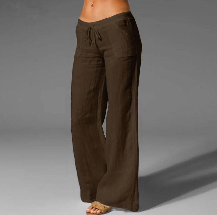 182g Weight Full Length Pants Length Cotton and Linen Fabric Type Women's Daily Casual Solid Color Full Length Casual Pants