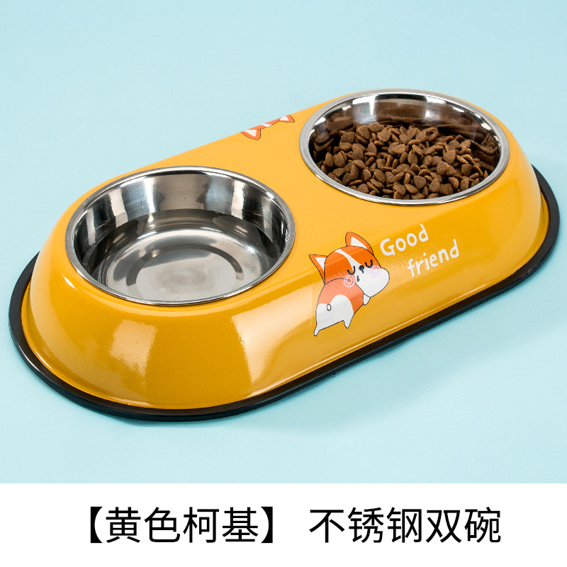 New Cartoon Pet Stainless Steel Dog Bowl Double Bowl Dog Cat Food Bowl Cat Bowl Teddy Drinking Water Pet Supplies