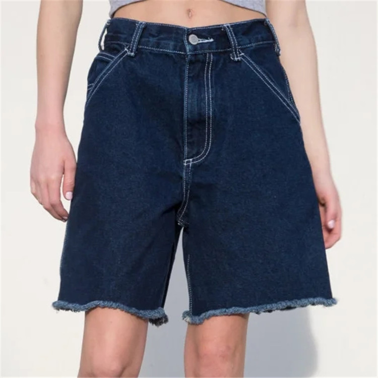 high waist wide-leg raw edge denim riding shorts NSAC14564