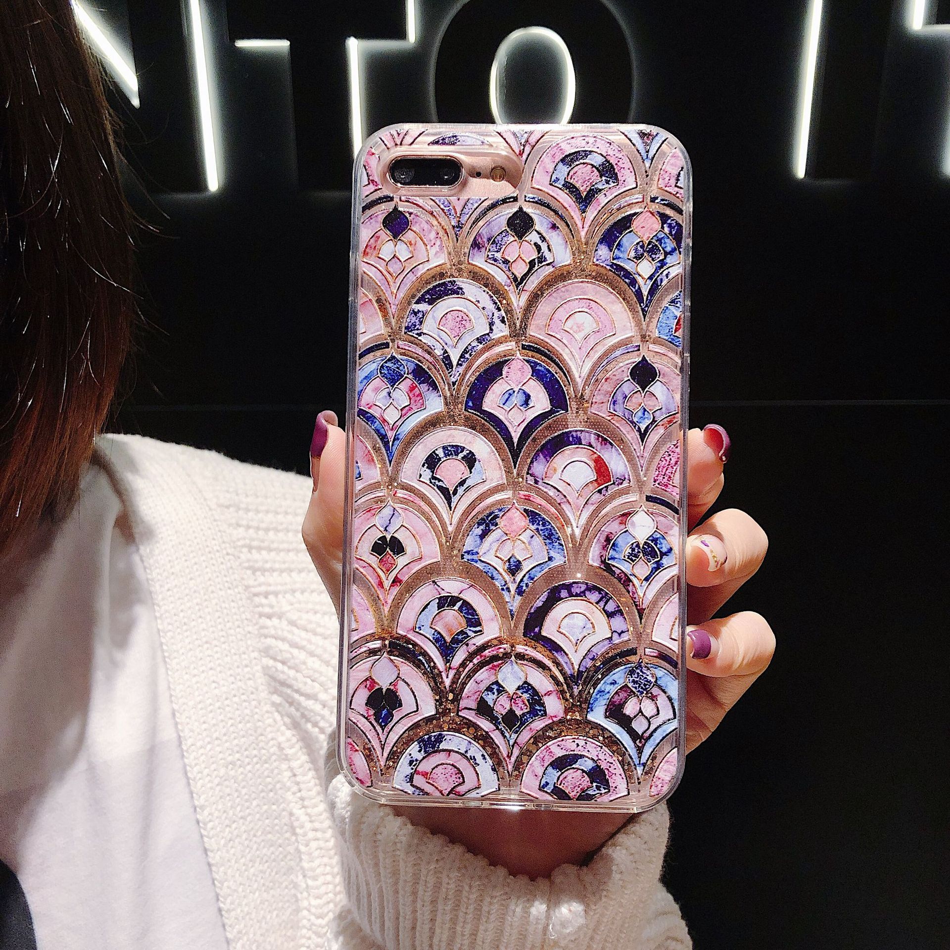 Suitable for iPhone 14 PRO fish scale pink glitter quicksand shell Apple 13 flowing liquid phone case_voghion.com