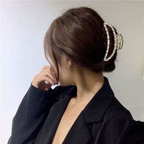 Back of head grabber style pearl zircon large hair grabber hair accessory Korean alloy cool style hairpin