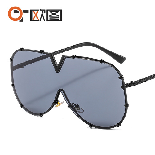 Personalized trendy V8 sunglasses for men and women, European and American style fashion glasses, one-piece personalized sunglasses wholesale