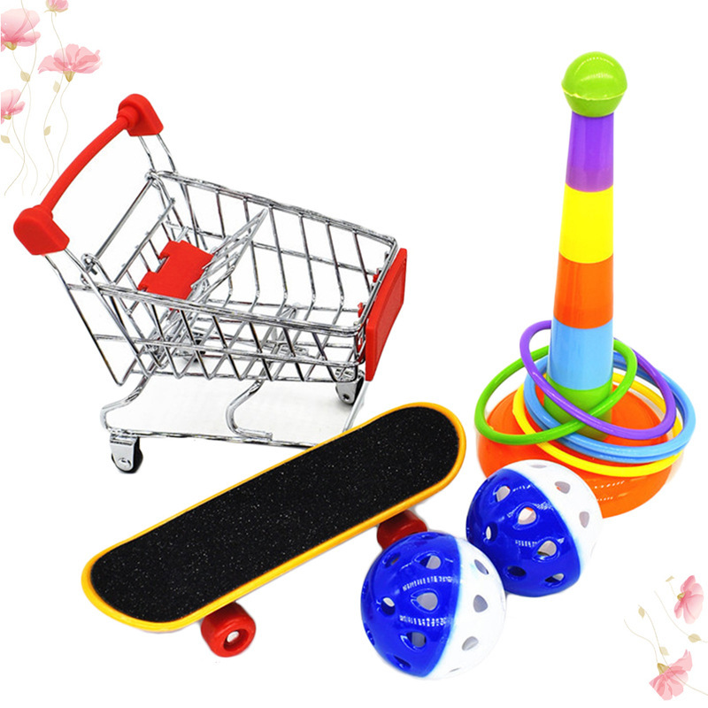 亞馬遜新款鹦鹉鳥玩具組合套裝品套圈滑板推車球啃咬訓練互動用具