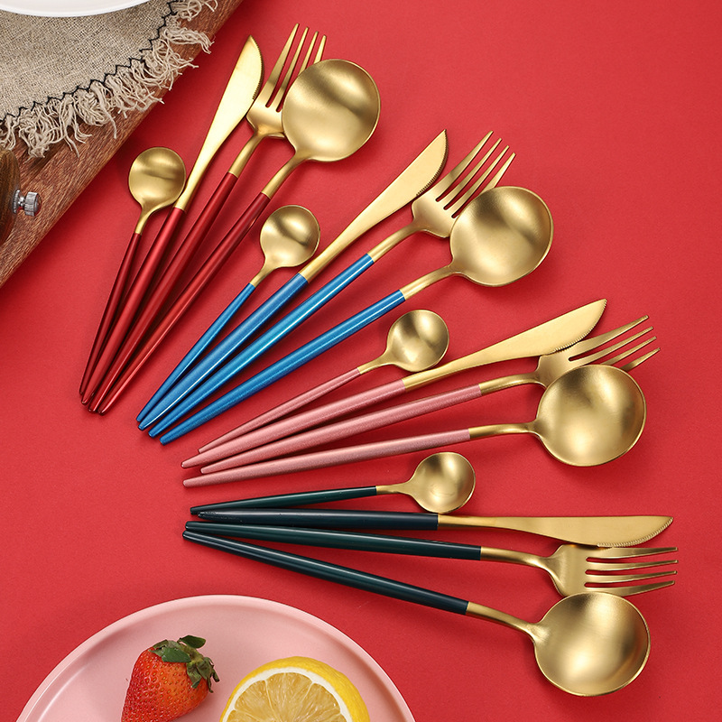 Cross-border 304 Stainless Steel Portuguese Tableware Set Knife and Fork Spoon Round Handle Thick Western Tableware Nordic Hotel Steak Knife Cross-border 304 Stainless Steel Portuguese Tableware Set Knife and Fork Spoon Round Handle Thick Western Tableware Nordic Hotel Steak Knife