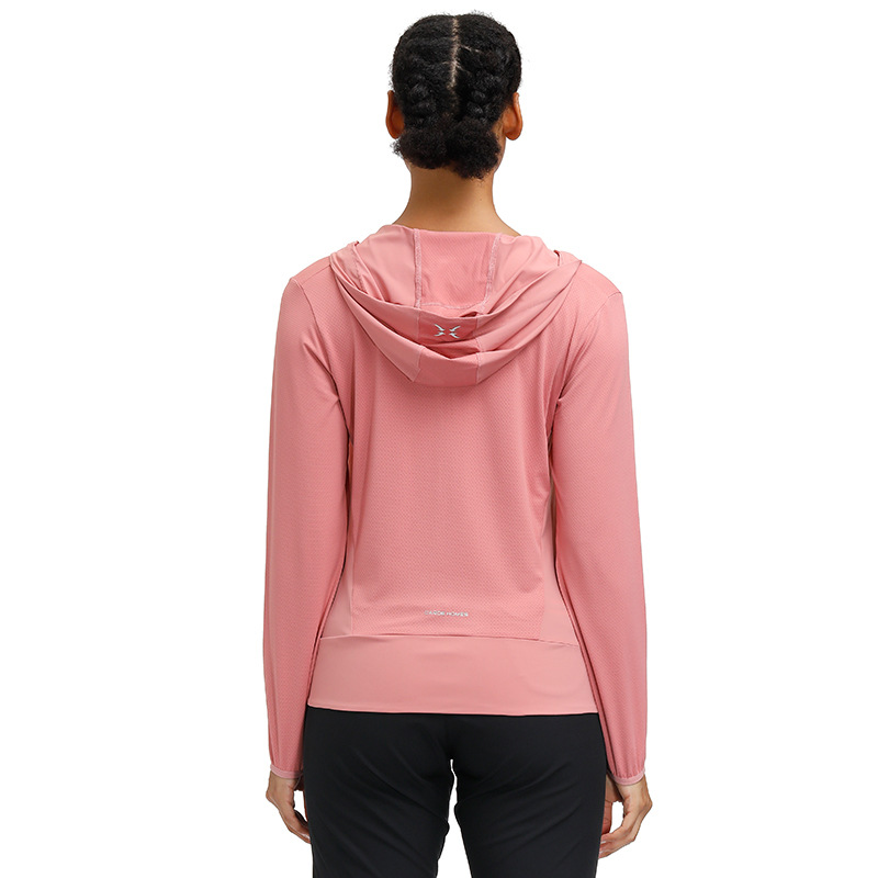 跨境女士速干防晒皮肤衣户外运动跑步健身瑜伽弹力连帽薄上衣外套