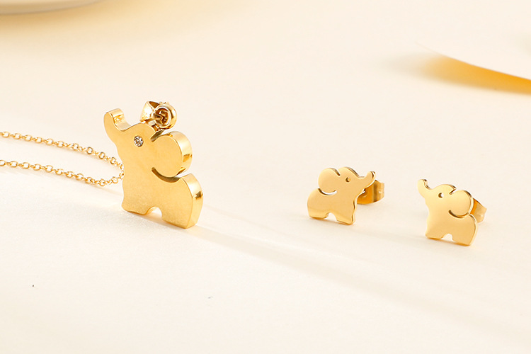 fashion new elephant pendant set stainlesss steel animal earrings necklace jewelry set wholesale