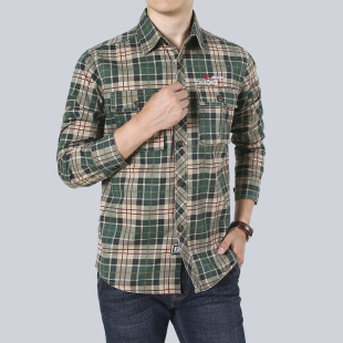 Plaid shirt men's long sleeve large size loose cotton handsome shirt youth business casual autumn men's jacket wholesale