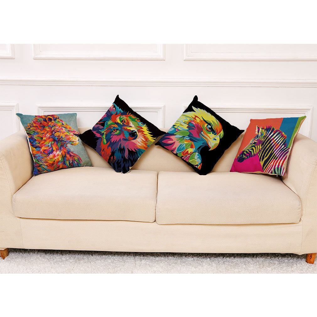 亚马逊 eBay热销新款艺术动物棉麻抱枕套汽车抱枕 办公室午睡抱枕