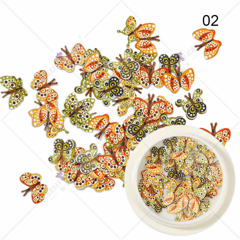 Joyas de manicura de la princesa inswind coloridas flores y hojas pájaros mariposas primavera serie de pulpa de madera parche de manicura