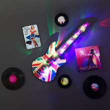 創意LED燈鐵藝吉它裝飾復古掛件酒吧壁飾吉他工藝品裝飾 一件代發