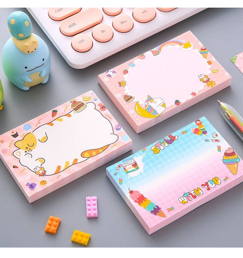 Cute Cartoon Animal Fruit Girl Pattern Horizontal Line Grid Colorful Message Sticker Sticky Notes