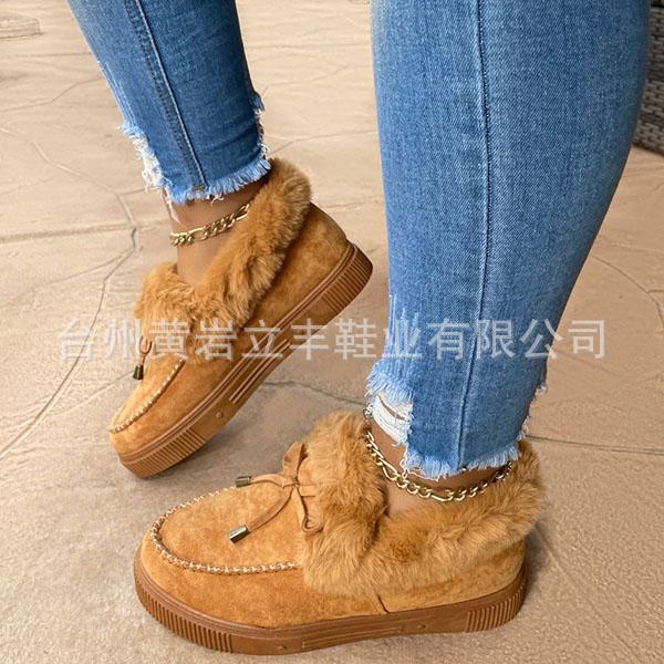 外貿跨境速賣通女冬外穿歐美2020新款百搭大碼豆豆雪地棉鞋