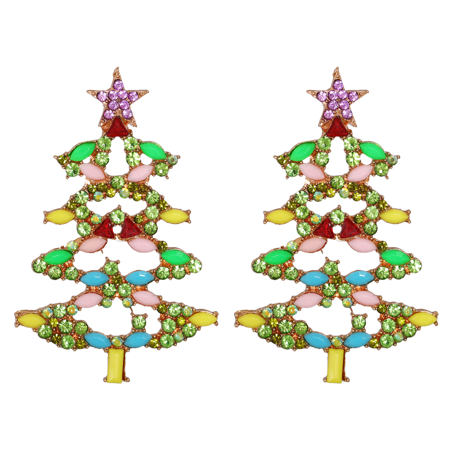 54729 Christmas All-match Earrings European And American Fashion Hot-selling New Arrival Cartoon Christmas Tree Earrings Rhinestone-encrusted Jewelry display picture 5