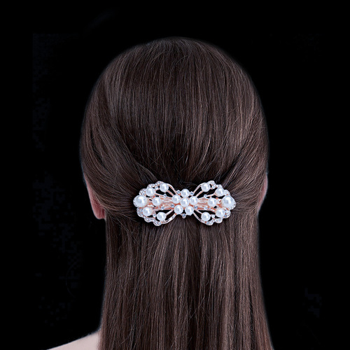 Korean hair accessories rhinestone bow simple hairpin adult pearl horizontal clip ponytail clip top clip spring clip small