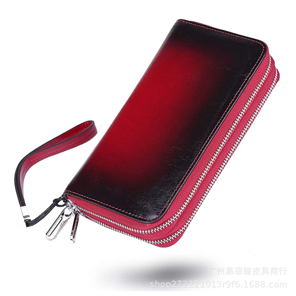 Long Japanese leather wallet for men and women with zipper