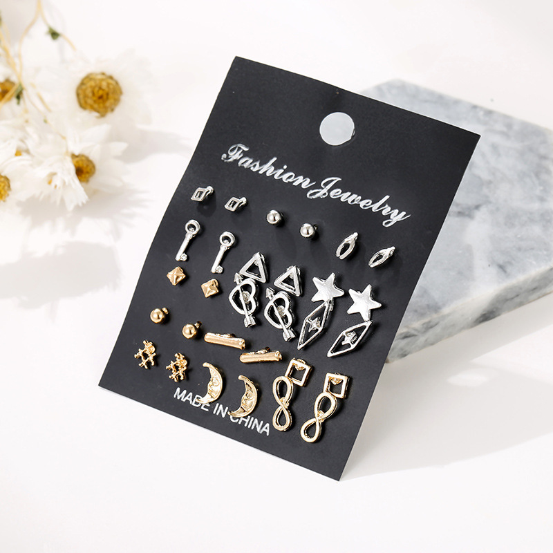 Earrings Creative Exaggerated Star Moon Earrings Set 15 Pairs Of Earrings Wholesale Nihaojewelry display picture 11