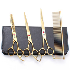 7.0-inch Purple Dragon Pet Scissors Straight Tooth Scissors Curved Scissors Grooming Scissors with Comb Set of 4 Gold