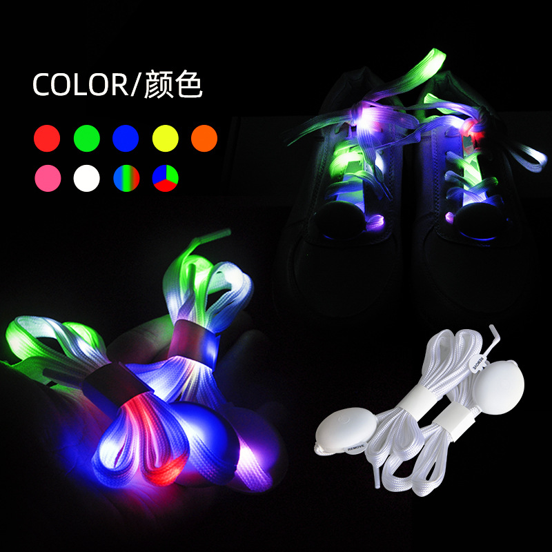 Suministro directo de fábrica perezoso LED cordones luminosos colorido multicolor nylon flash luminoso deportes cordones se pueden pedir logotipo