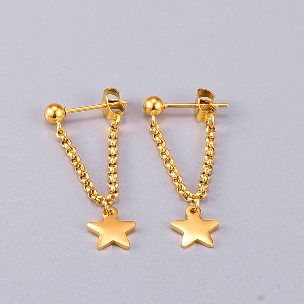 Wholesale Jewelry Star Chain Stud Titanium Steel Earrings Nihaojewelry display picture 6