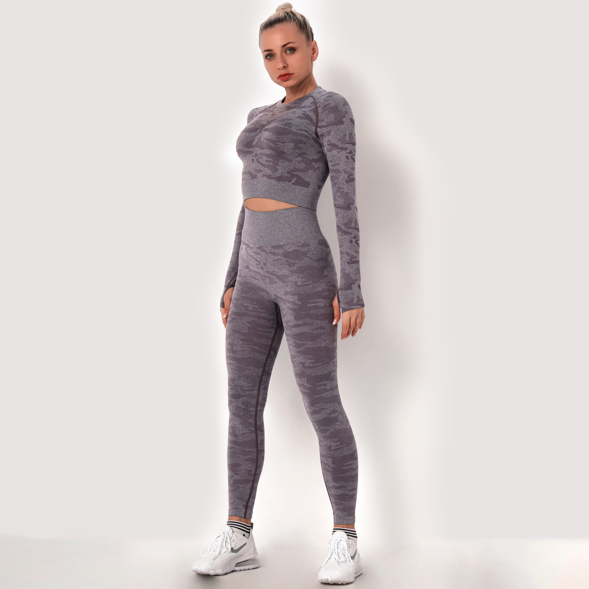 Seamless Camouflage High Elastic Slim Fitness Yoga 2 Piece Suit NSNS14718