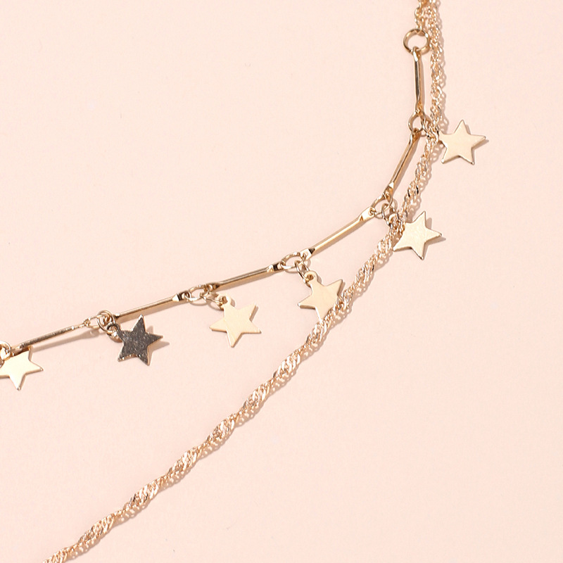 Lock Pattern Women'S Gender Korean Fashion Starfish Pendant Choker Copper Necklace Double Beautiful Wind Star Clavicle Necklace For Women Nihaojewelry