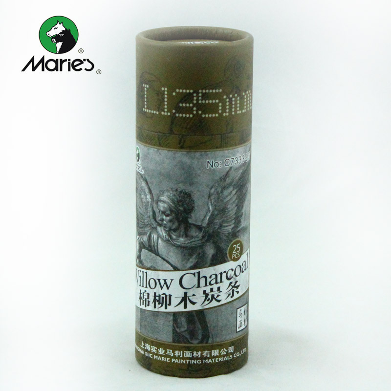 正品马利C7333-25筒装棉柳木炭条 7330素描炭笔木碳条 碳画笔批发|ru
