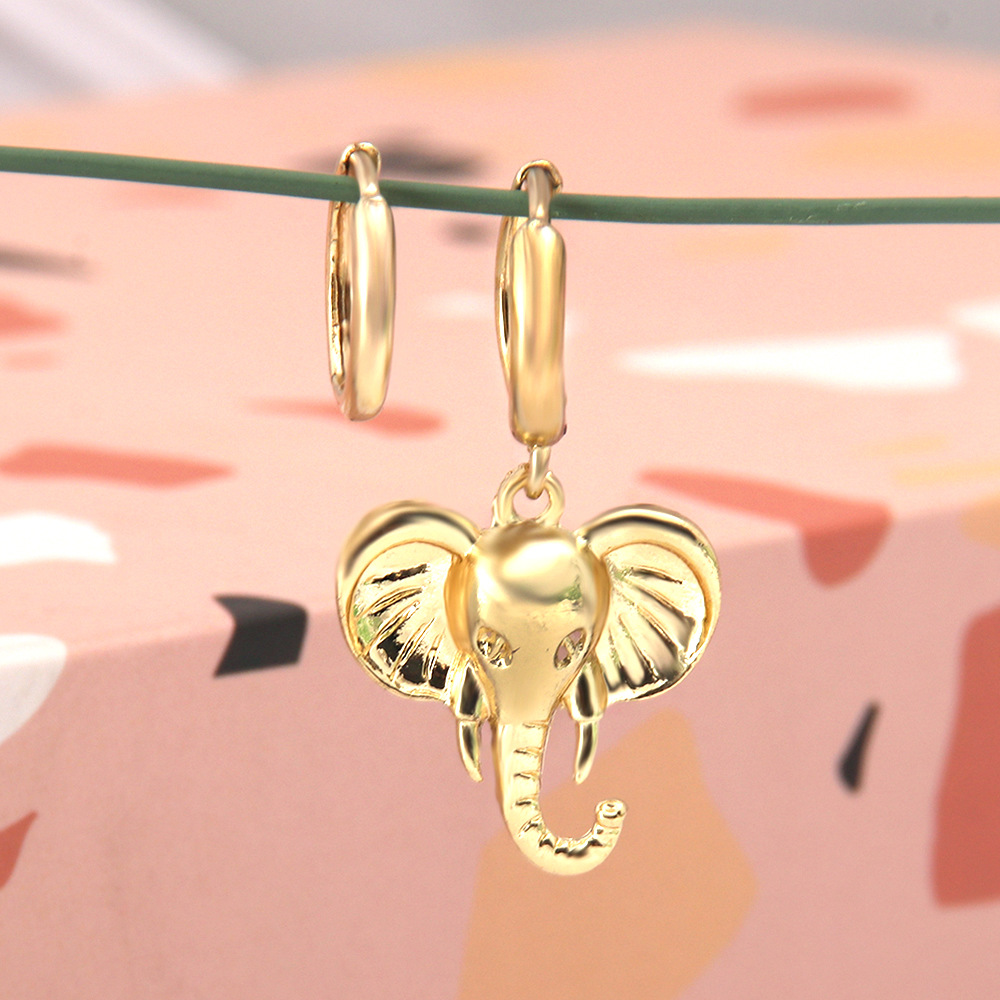 Goldener Elefantenkopf Asymmetrischer Tierkopf Ohrstecker Neue Retro Kreative Ohrringepicture2