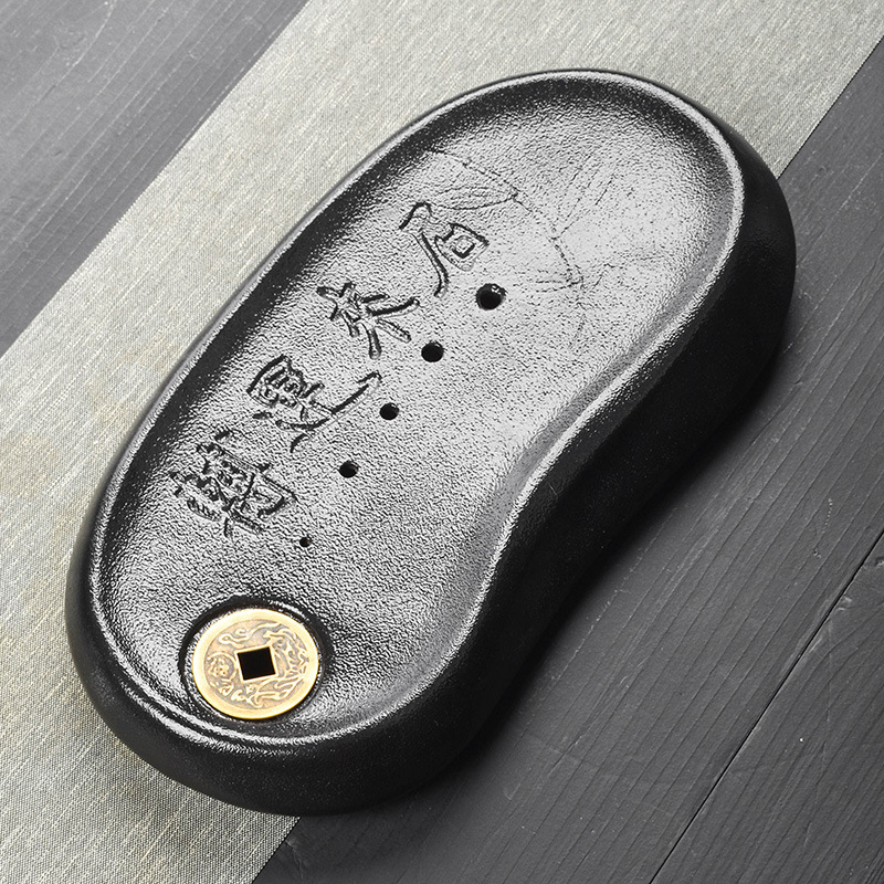 Ceramic Tea Tray Black Pottery Glaze Simple Tray Small Tea Tray Water Storage Household Mini Tea Tray Set Living Room Tea Tray Dry Soaking