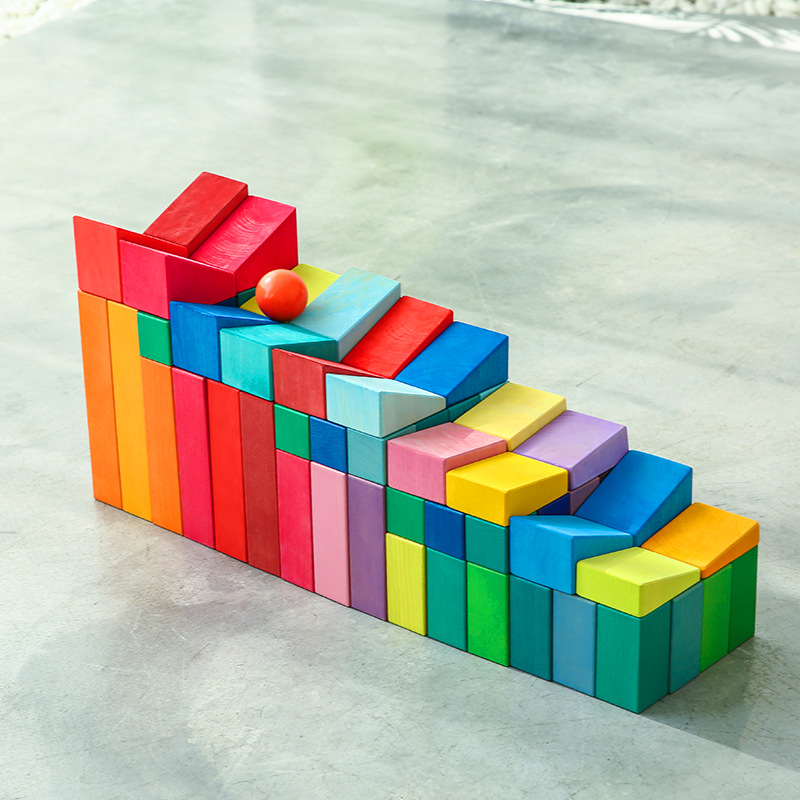 Rainbow pirámide haya niños montessori educación temprana conjunto Arco Iris bloques de construcción de inteligencia ensamblados bloques de construcción de Madera Juguetes