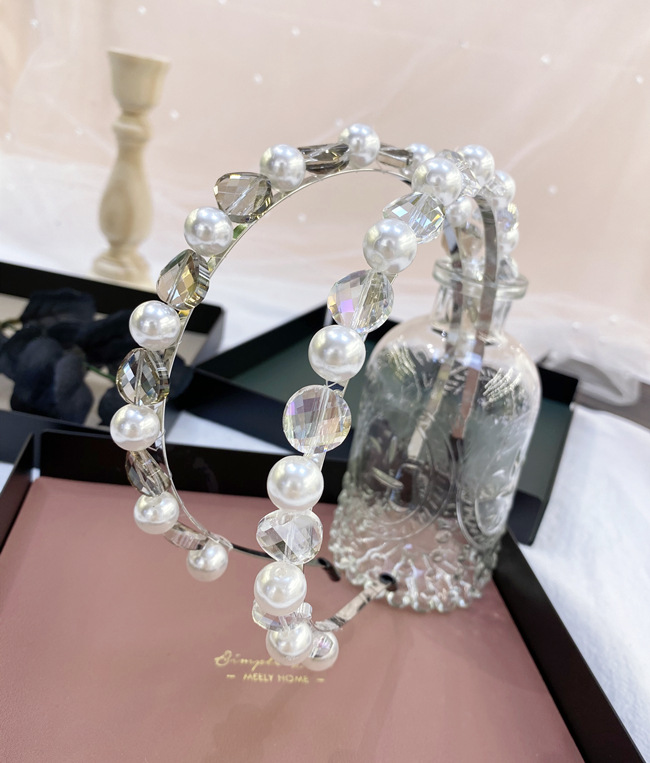 Baroque Pearl Hair Hoop Korean Hand-made Crystal Hair Cave Bride Hair Accessories Thin-edged Headband Wholesale Nihaojewelry display picture 10