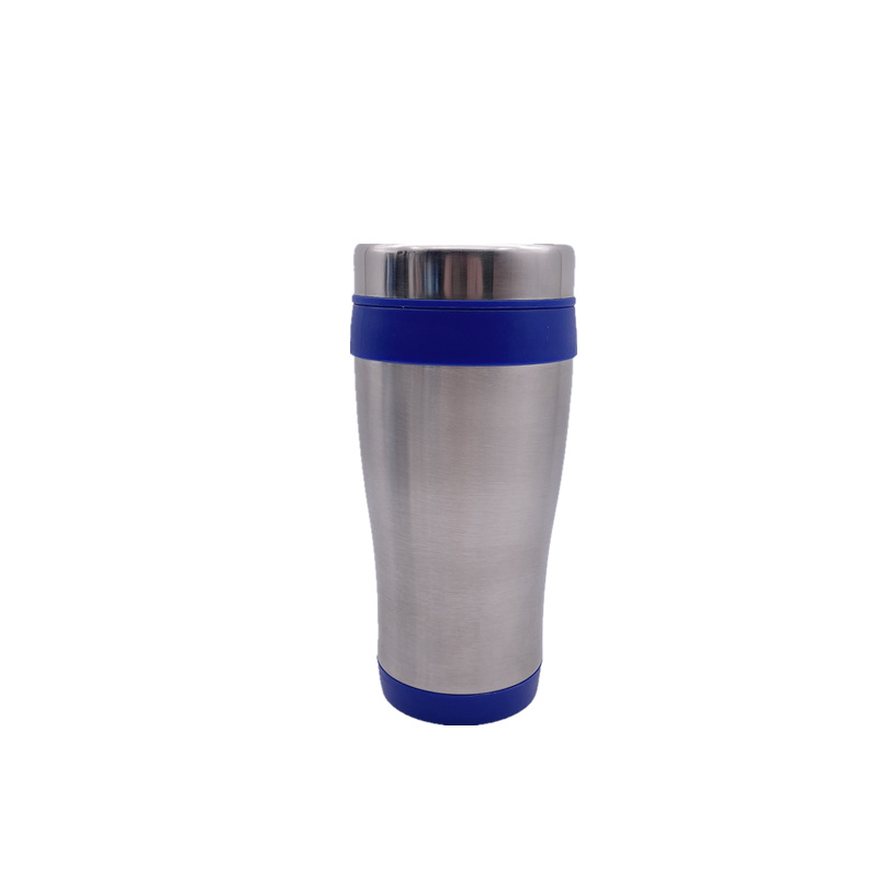 Ventas al por mayor de doble capa de plástico exterior de acero taza de coche de plástico de acero exterior taza de regalo 450mL taza de agua del coche sin mango