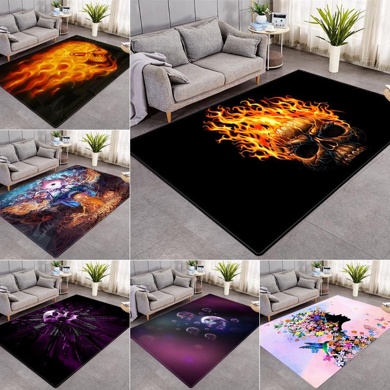 跨境热卖欧美艺术3D印花地毯加厚餐厅厨房卧室防滑地垫绒面可水洗