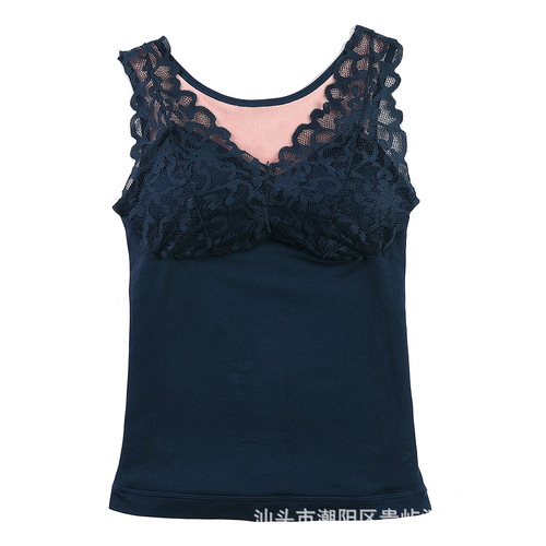 Lace thermal vest plus fat women's camisole plus velvet thickened sexy body V-neck double layer thermal underwear for women