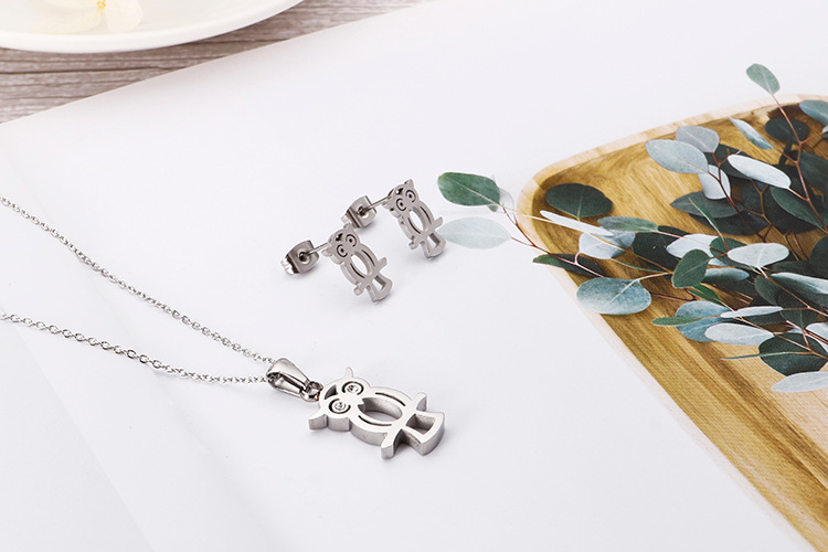 Womenu0027s Creative Hollow Owl Necklace Stainless Steel Earrings Necklace Set AliExpress Foreign Tr