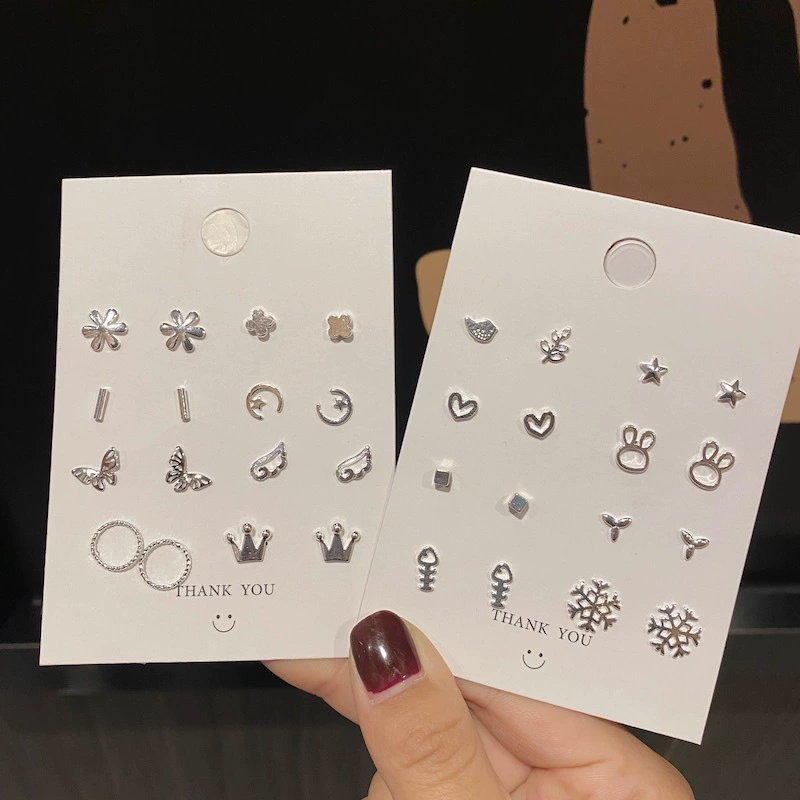 Glossy Earrings Set, Bow Accent, Korean Simple Elegant Style, Copper, Multi-Shape Kit