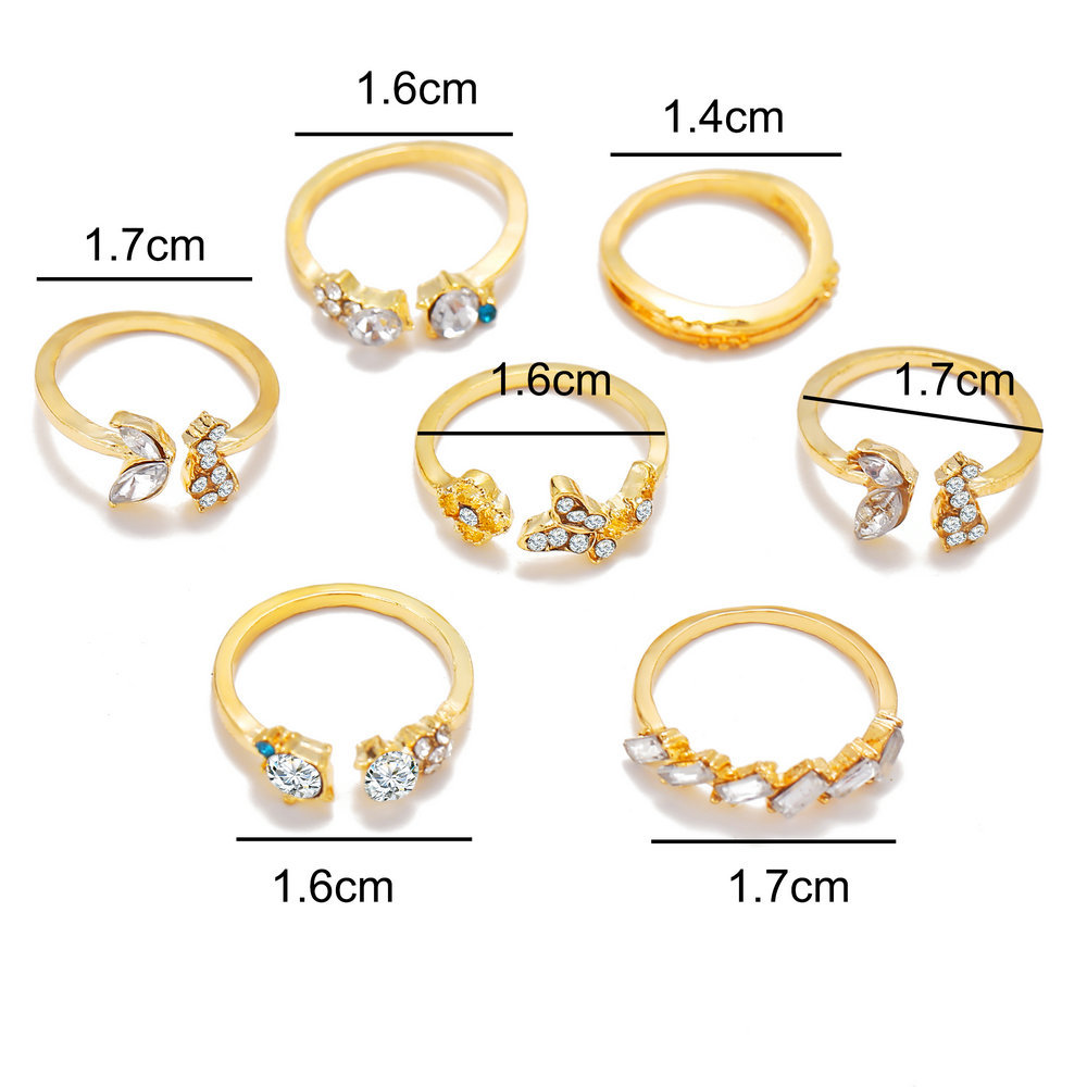 New Fashion  Diamond Butterfly Flower 7-piece Retro Crystal Ring display picture 1