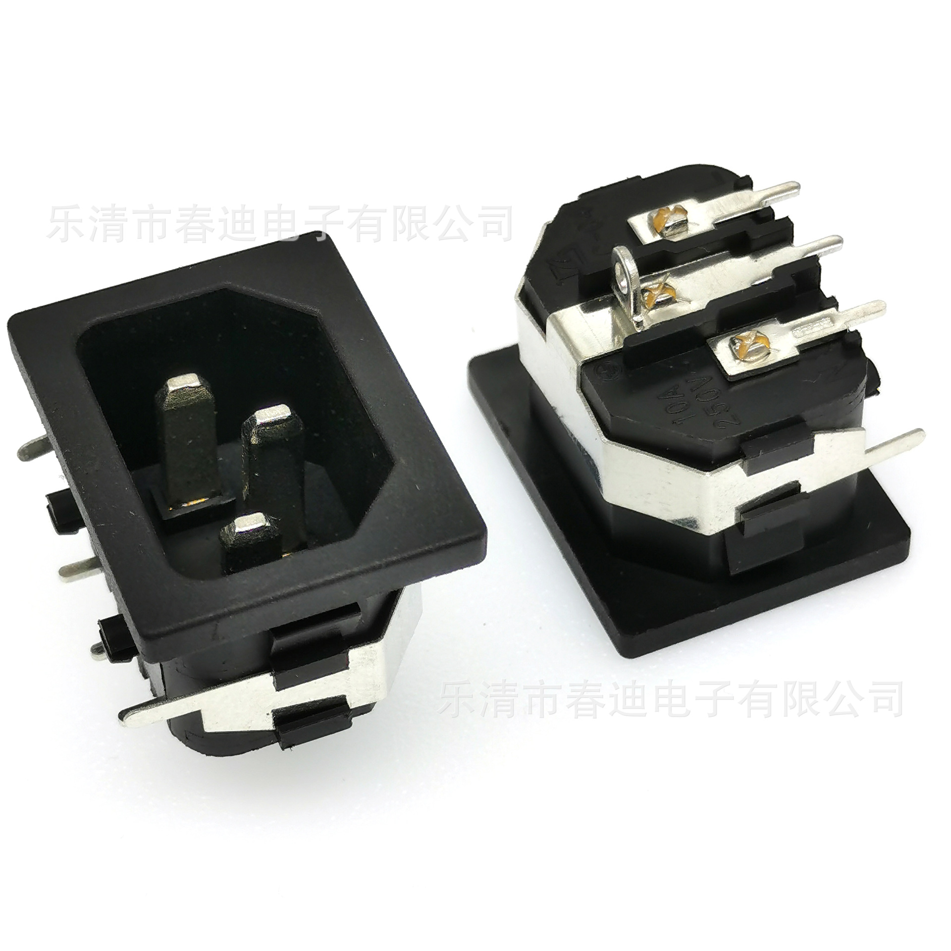 AC电源品字三芯插座90度插板带地线脚带铁架带固定脚DB-14/AC-05