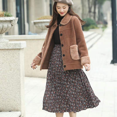 2019新款水貂絨外套女拼皮貂毛短款韓版秋冬寬松加厚毛衣開衫上衣