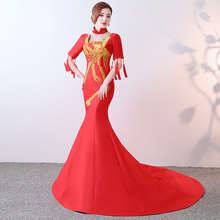 新款影樓大紅色主題禮服中國風禮服秀場舞台歌手T台走秀表演出服