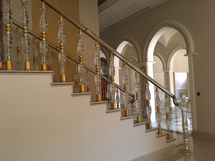 刻花水晶楼梯扶手立柱 别墅楼梯立柱 铝合金底座可配灯