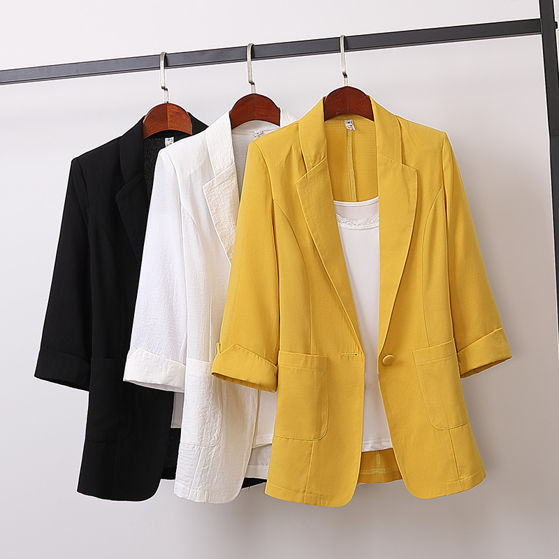 2020 Korean Edition Cotton and hemp Mid length version Large suit coat Korean Edition Easy leisure time fashion Blazer Women's wear Autumn