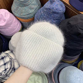 韩版冬季纯色兔毛毛线帽女学生可爱百搭休闲保暖装饰针织帽现货潮