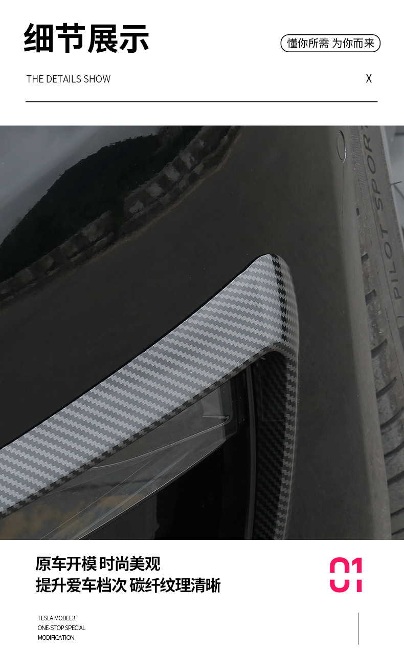 Suitable for Tesla Model 3/Y Front Fog Light Frame Wind Knife Trim Strip Tesla Anti-Collision Surround Modification