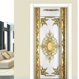 巨创跨境货源PVC贴纸3D自粘门贴  客厅现代装饰 金色抽象门