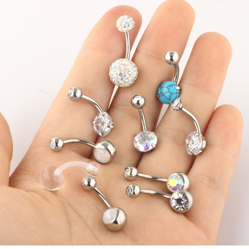 10 Pcs Silver Stainless Steel Navel Ring Set with CZ Zircon Umbilical Buckle Body Piercing Jewelry detail image 8