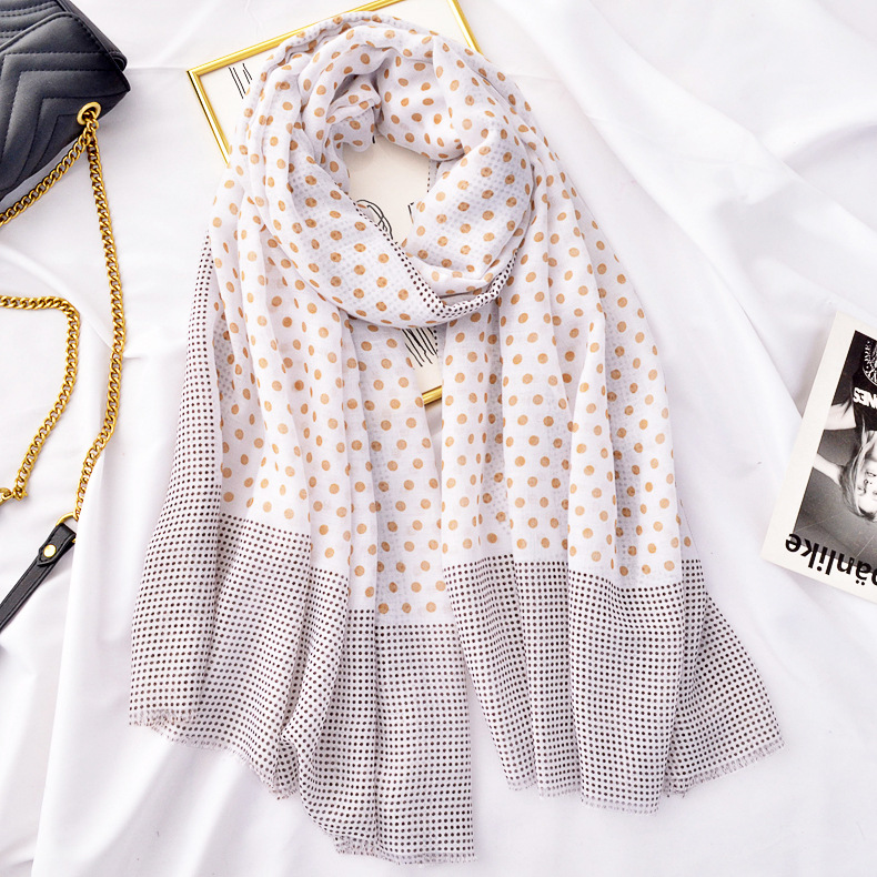 韩版小清新圆点格子围巾女文艺米色波点春夏季薄款防嗮棉麻披肩