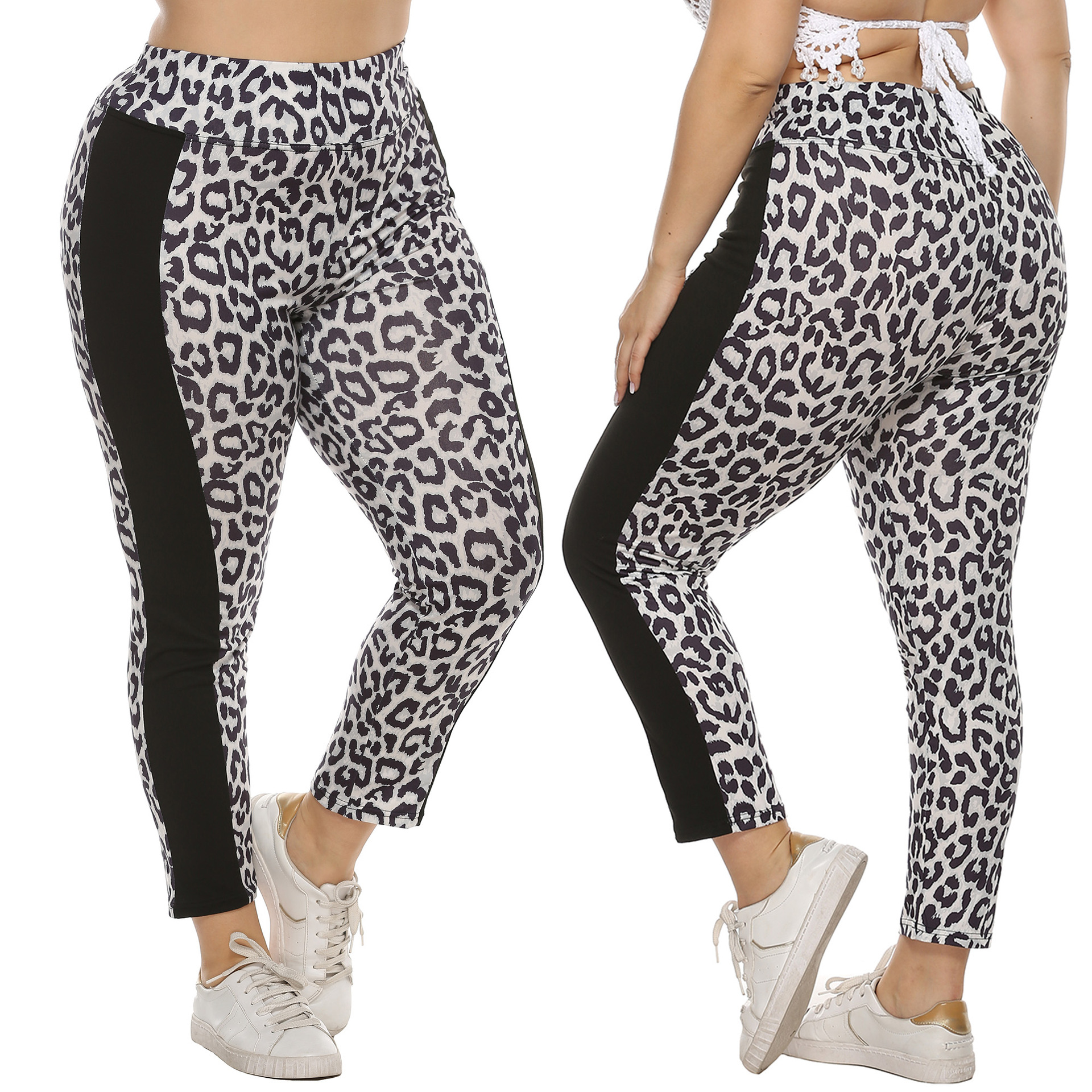 plus size leopard print stitching casual leggings  NSOY28436