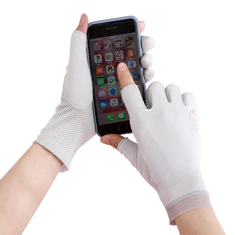 薄款防晒手套大指食指露指防紫外线纯棉手套手心点胶防滑开车手套